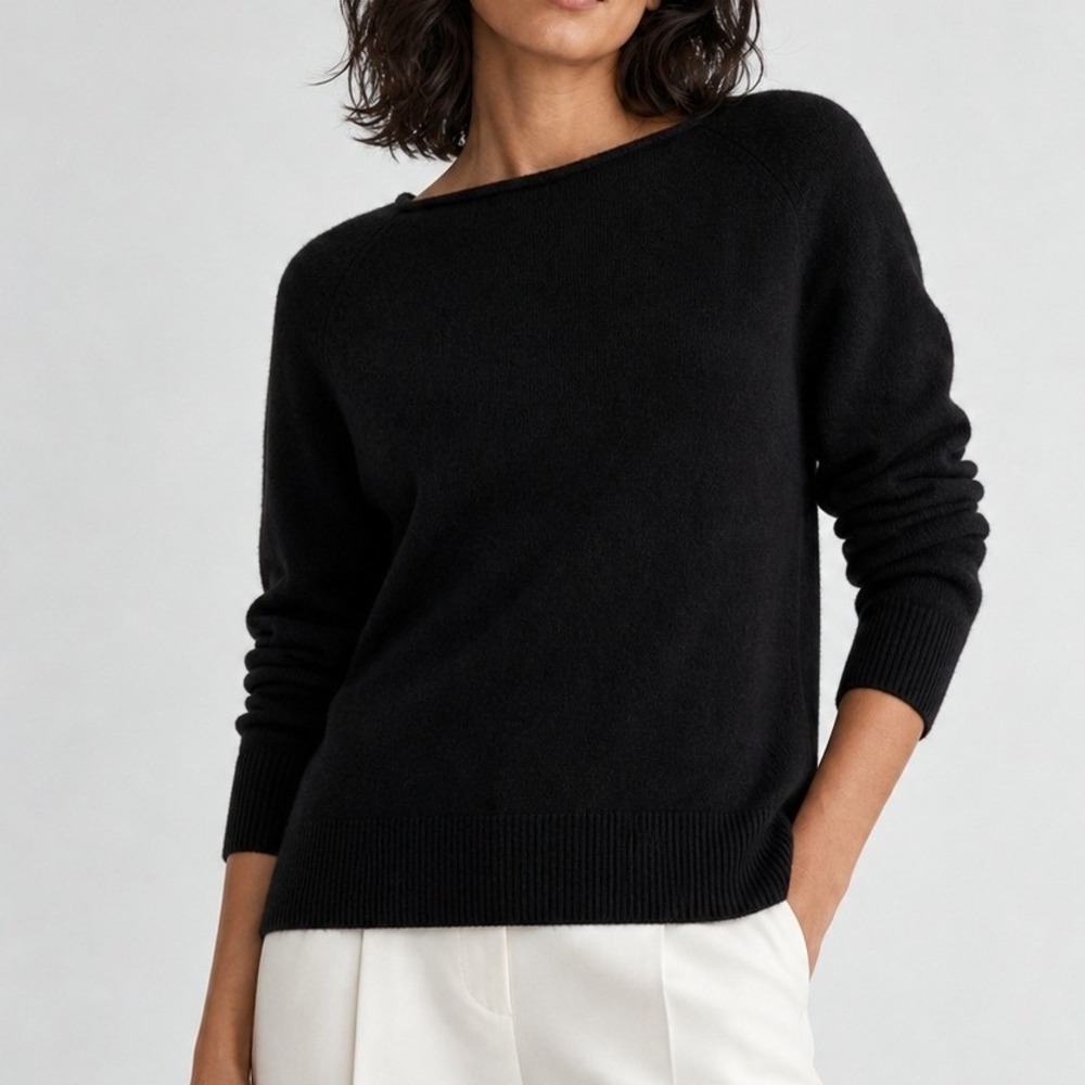 Quince Mongolian Cashmere Boatneck Sweater Lightweight Travel Black Medium NWT